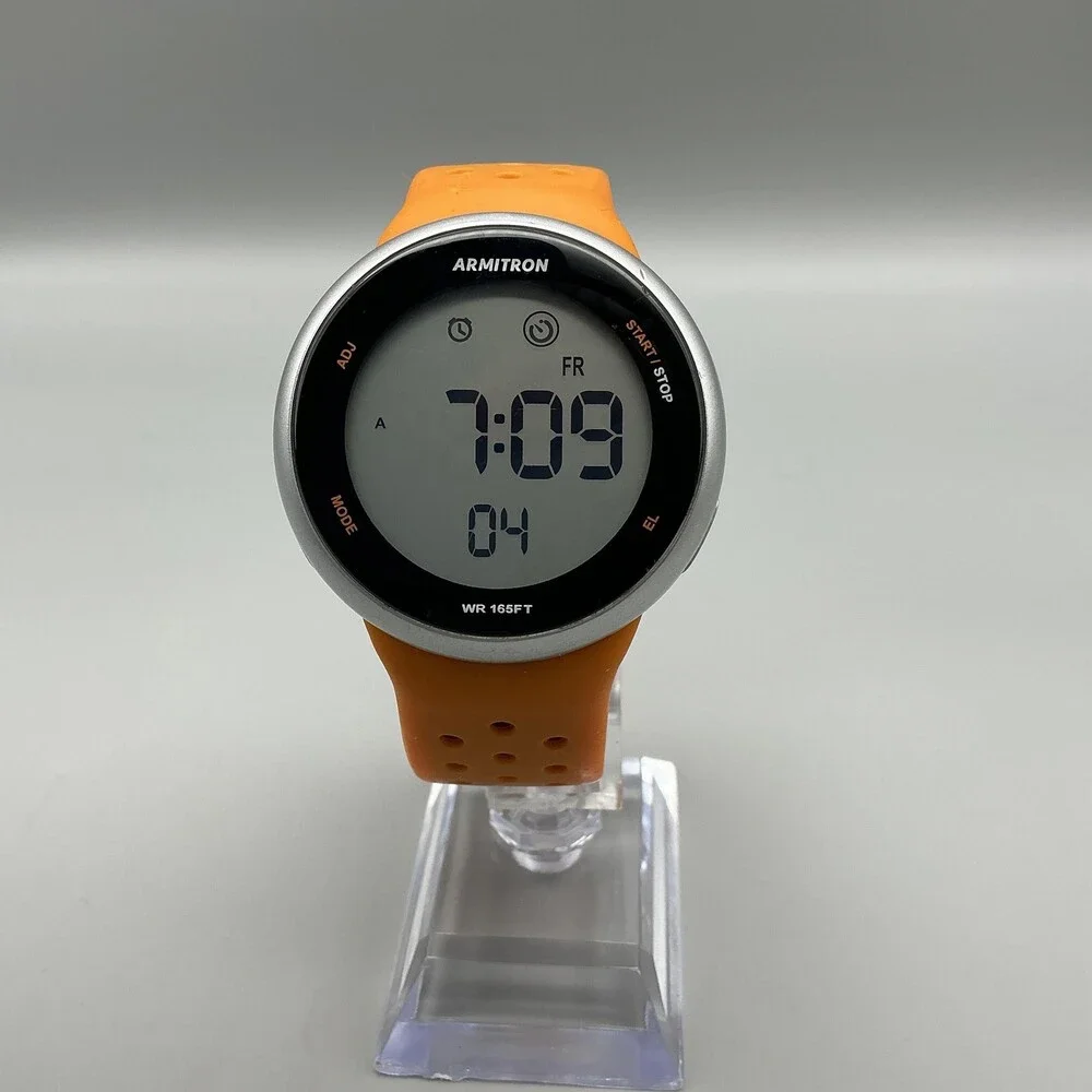 Armitron Pro Sport Mens Watch 43mm Digital Alarm Orange Resin 40/8423 M1185A